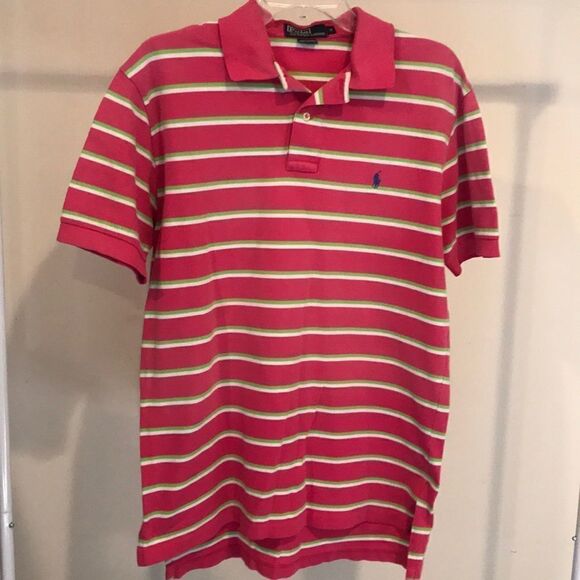 Ralph Lauren Polo Bright Pink Stripe Polo - Size M - Picture 2 of 7